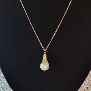 Antique Vintage Sterling Silver Floating Opal Pendant With Chain